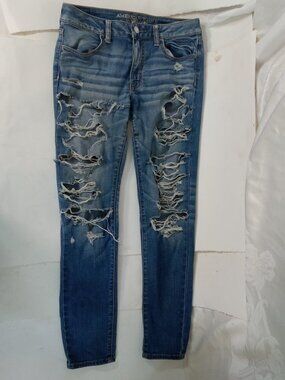 American Eagle Outfitters Y2K Size 8 Standard Stretch Jeans Destroyed Ripped